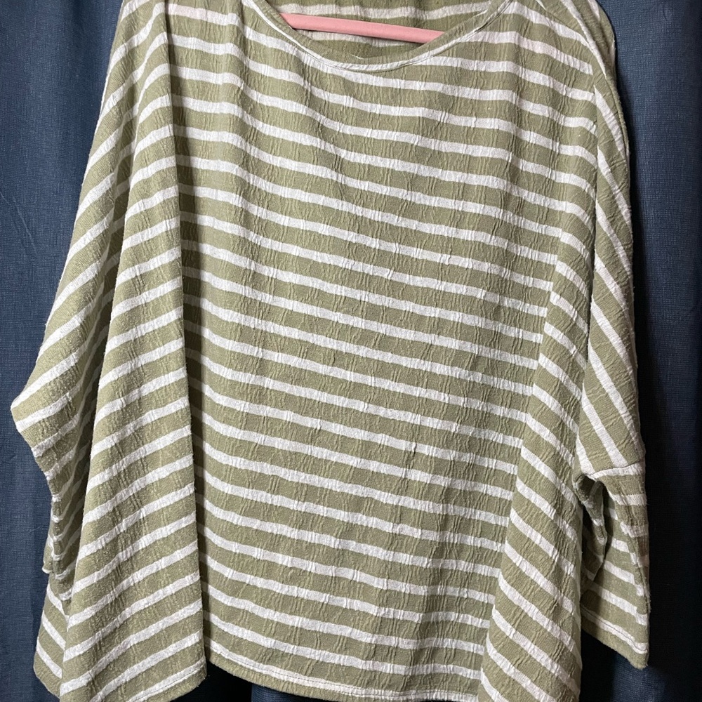 Easel Olive and White Striped Blouse